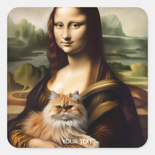 Sticker Carré Imaginaire Cute Lisa Holding Chat