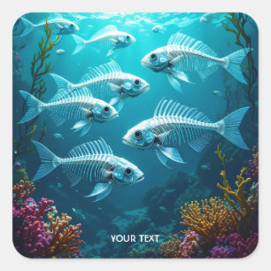 Sticker Carré Imaginaire Cute Skeleton Fish School