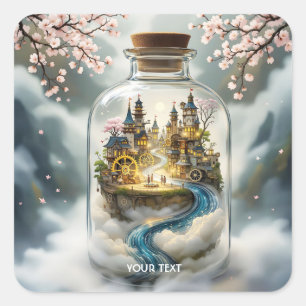 Sticker Carré Imaginaire Cute Steampunk Bottle Ville