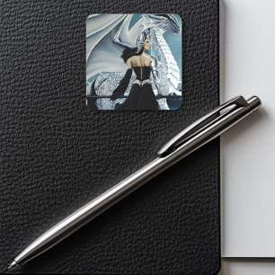 Sticker Carré Imaginaire de dragon blanc de la reine d'hiver