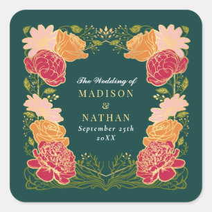 Sticker Carré Imaginaire Enchantée jardin floral mariage