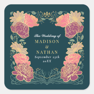 Sticker Carré Imaginaire Enchantée jardin floral mariage