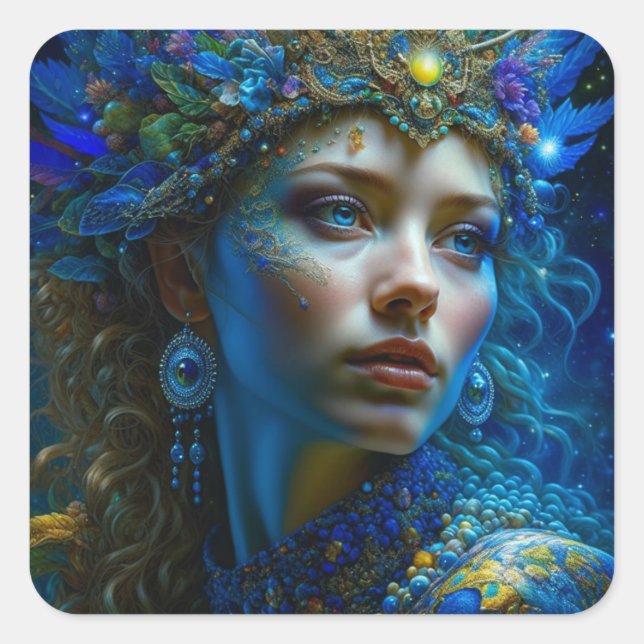 Sticker Carré Imaginaire Ethéal Art Princesse Guerrier Mystique (Devant)