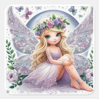 Sticker Carré Imaginaire Fairy : Une fée délicate avec wi scinti