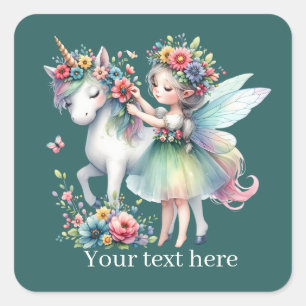 Sticker Carré Imaginaire Fairy unicorne ajouter du texte