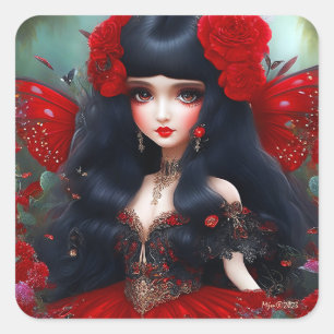 Sticker Carré Imaginaire Fée Rouge mignonne Princesse Découpage
