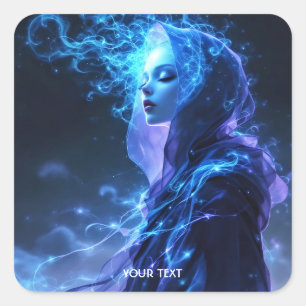 Sticker Carré Imaginaire jolie fille violette bleu violet