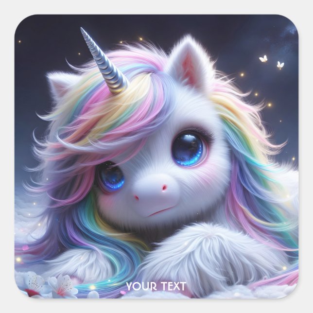 Sticker Carré Imaginaire mignon Bébé Bébé Unicorne (Devant)
