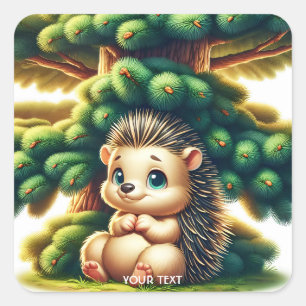Sticker Carré Imaginaire mignon bébé Porcupine Arbre