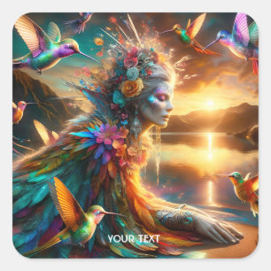 Sticker Carré Imaginaire mignon colibri Goddess Lake