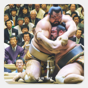 Sticker Carré Imaginaire mignon deux lutteurs Sumo