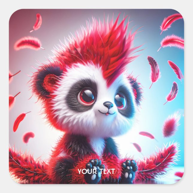 Sticker Carré Imaginaire mignon rouge Panda bébé (Devant)