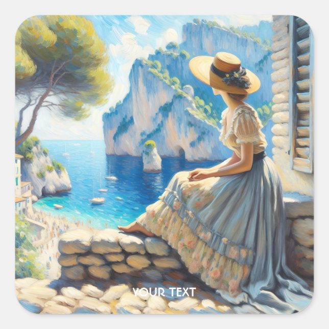 Sticker Carré Imaginaire Mignonne Aquarelle Femmes Mer (Devant)
