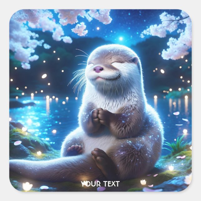 Sticker Carré Imaginaire Mignonne Bonne Nuit Otter (Devant)