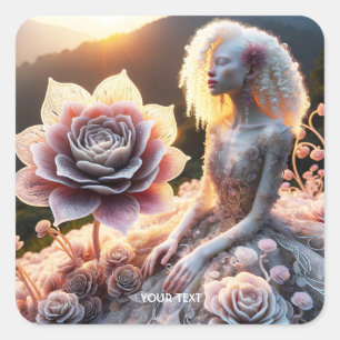 Sticker Carré Imaginaire mignonne fille Fleur blanche