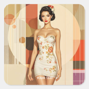 Sticker Carré Imaginaire Mignonne Jolie Dame Japonaise