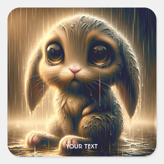 Sticker Carré Imaginaire Mignonne Pluie De Lapin Triste (Devant)