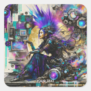 Sticker Carré Imaginaire mignonne Punk Cyber Girl