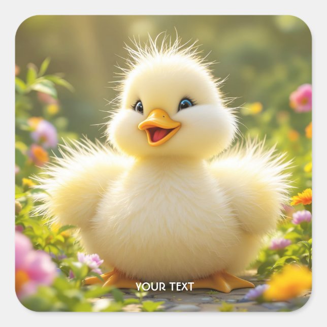 Sticker Carré Imaginaire Mignonne Rire Fluffy Canard (Devant)