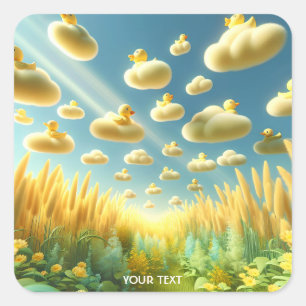 Sticker Carré Imaginaire Mignons Nuages Jardin Canards