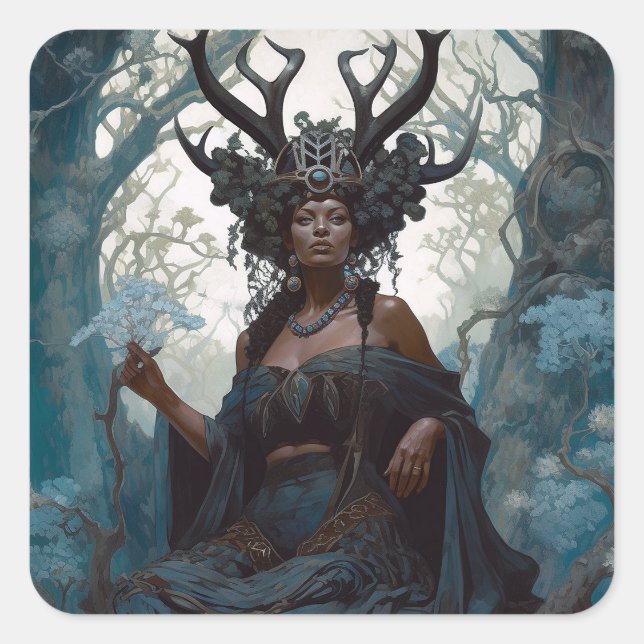 Sticker Carré Imaginaire noir Sorceress Imaginaire magique (Devant)