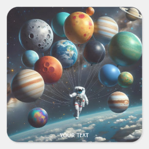 Sticker Carré Imaginaire Planètes mignonnes Astronaute spatial
