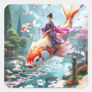Sticker Carré Imaginaire Poisson mignon Japonaise fille japonais