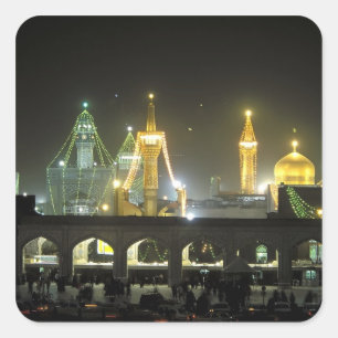 Sticker Carré Imam Reza Shrine Complex la nuit, Mashhad,