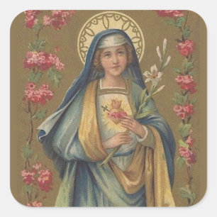 Sticker Carré Immaculée vintage et coeur triste de Marie