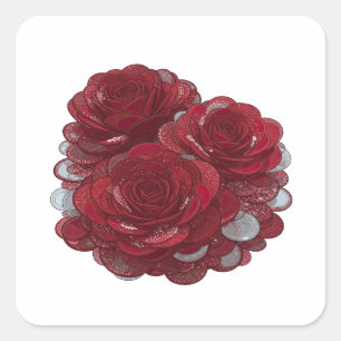 Sticker Carré Impression autocollante argentée gras ROSES ET PIÈ