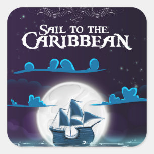 Sticker Carré Impression de voyage de dessin animé de pirate des