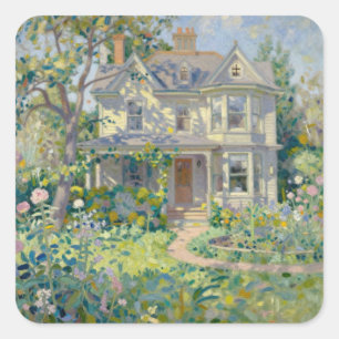 Sticker Carré Impressionnisme de maison et jardin victoriens