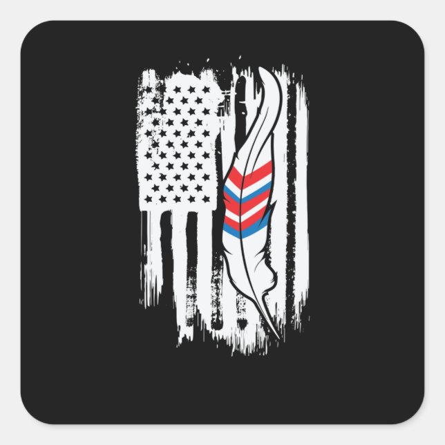 Sticker Carré Indianer Ureinwohner Amerika Flagge und Feder (Devant)