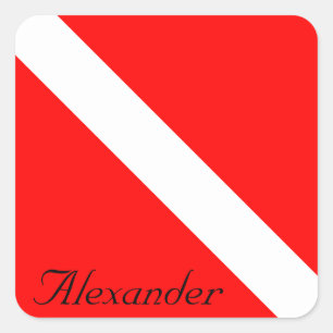 Sticker Carré Indicateur SCUBA Diver Down personnalisé rouge et 