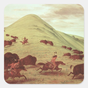 Sticker Carré Indiens de Sioux chassant le buffle, 1835 (huile