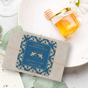 Sticker Carré Indigo & Honeycomb Golden Bee Wedding shower