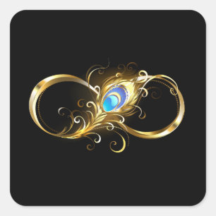 Sticker Carré Infinité avec plume de paon doré
