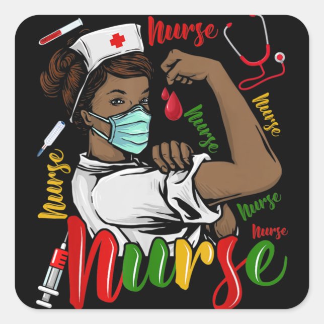 Sticker Carré Infirmière afro-américaine Noire Histoire Mois Fie (Devant)