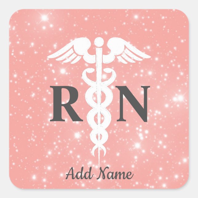 Sticker Carré Infirmière autorisée Caduceus rose blanc gris (Devant)