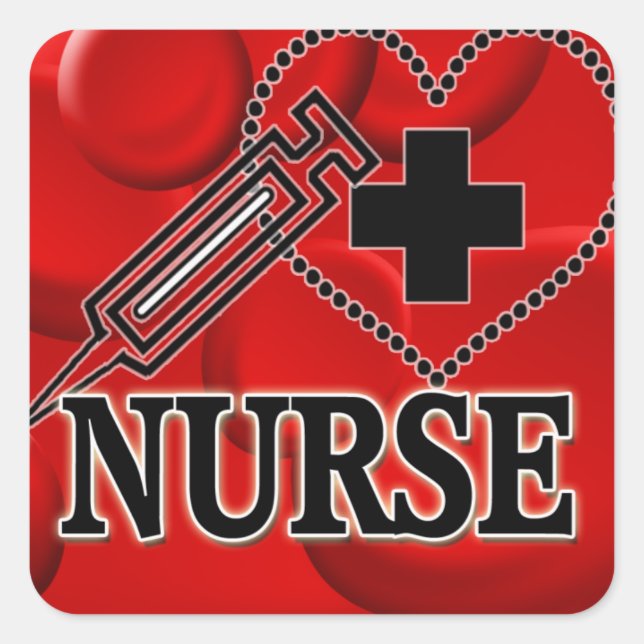 STICKER CARRÉ INFIRMIÈRE CELLULES SANGUINES SYRINGE HEART LOGO (Devant)