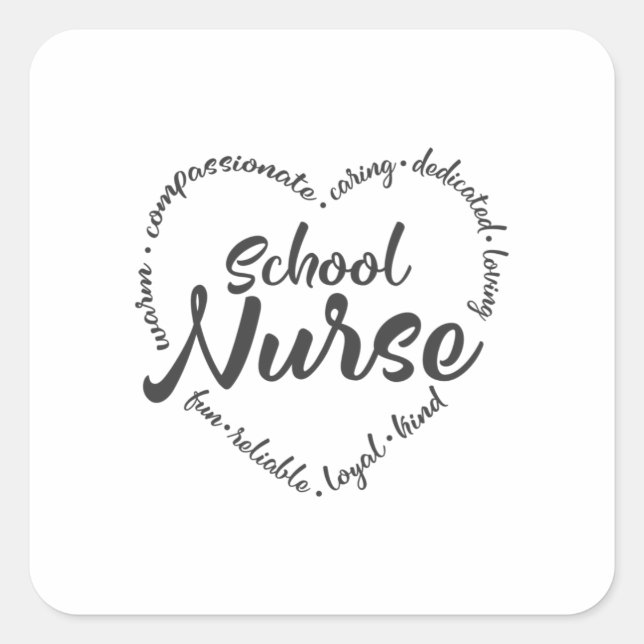 Sticker Carré Infirmière de l'école avec une infirmière du coeur (Devant)