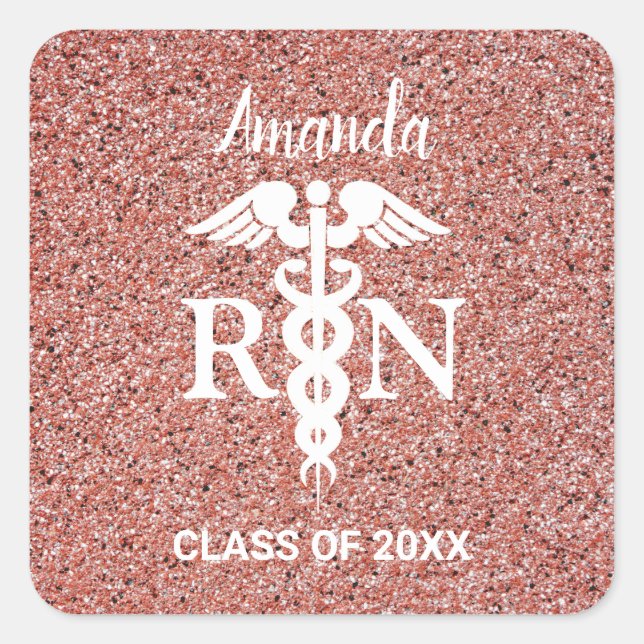 Sticker Carré Infirmière inscrite Caduceus Rose Gold Parties sci (Devant)