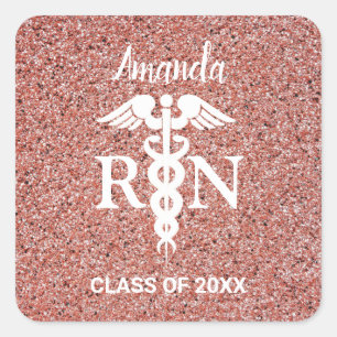 Sticker Carré Infirmière inscrite Caduceus Rose Gold Parties sci