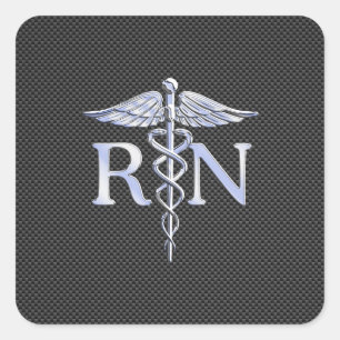 Sticker Carré Infirmière inscrite RN Caduceus Snakes Carbon