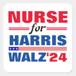 Sticker Carré Infirmière pour Harris Walz Red Blue