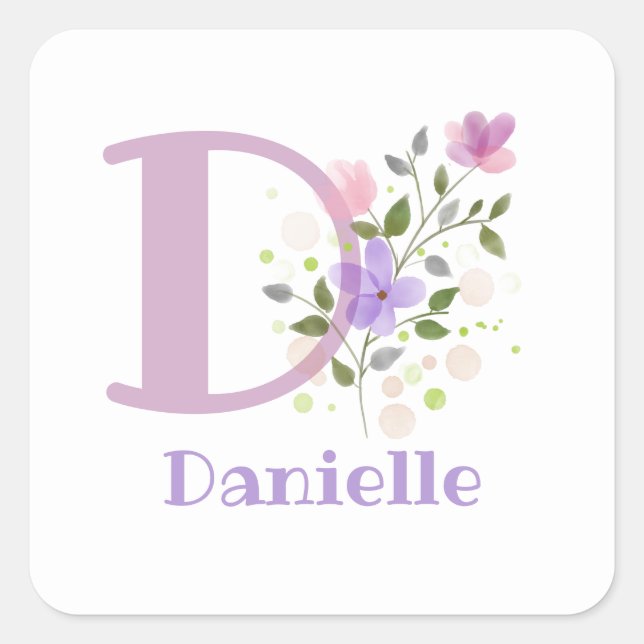 Sticker Carré Initial Plus Nom & Fleurs. Floral (Devant)