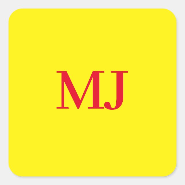Sticker Carré Initiales en monogramme jaune simple et tendance (Devant)
