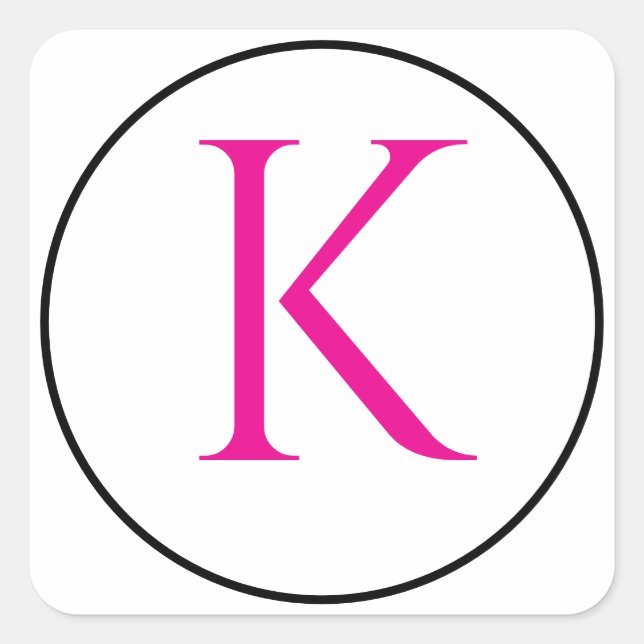 Sticker Carré Initiales Monogrammes rose noir blanc Simple Minim (Devant)