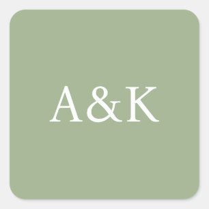 Sticker Carré Initiales personnalisées sur mariage vert sauge