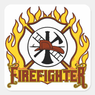 Sticker Carré Insigne de pompier et incendie